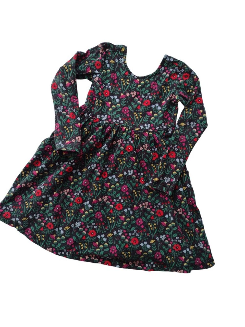 Hanna Andersson Long Sleeve Skater Dress 6-7 Garden Dream Dark Floral Knit Frock